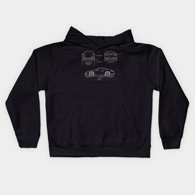 Porsche - Blueprint - Dark Kids Hoodie by Barn Shirt USA